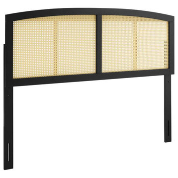 Modway Halcyon Cane Rattan and Rubberwood Full Headboard in Black
