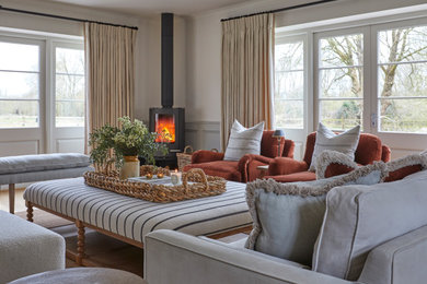 Inspiration for a classic living room in London with a wood burning stove.