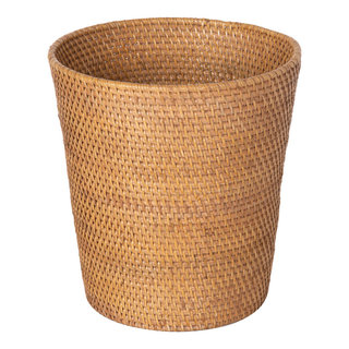 Rattan Round Waste Bin/ Paper Bin With Lid and Insert Liner 