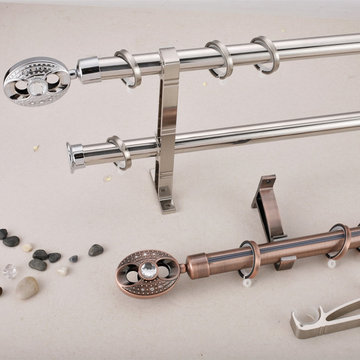 QYR63 1-1/8" Coree 28mm Diameter Steel Curtain Rod Set With New Moon Finial