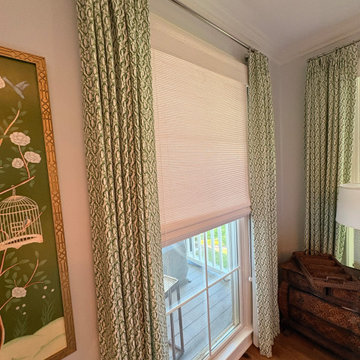 Custom Drapery layered with Roman Shades in Lake Norman home