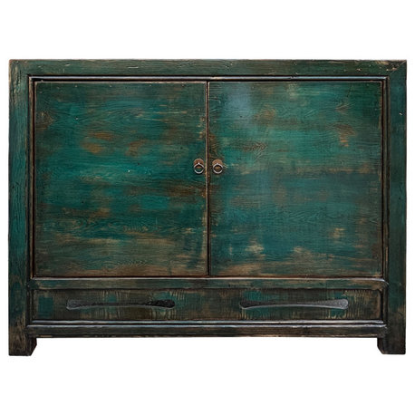 Distressed Dark Teal Blue Green Doors Credenza Sideboard Console Table Hws4386