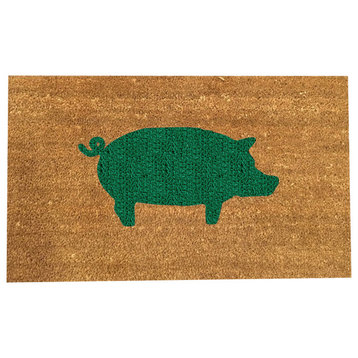 Hand Painted "Pig" Doormat, Kelly Green