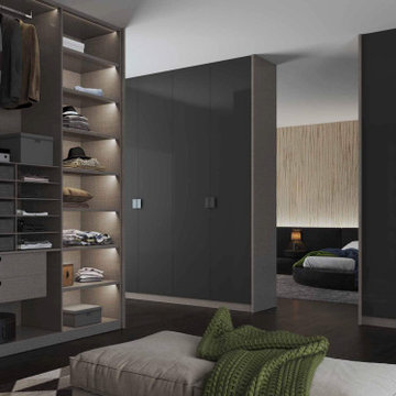 Modern walking-fitted-wardrobe-grey-gloss supplied by Inspired Elements