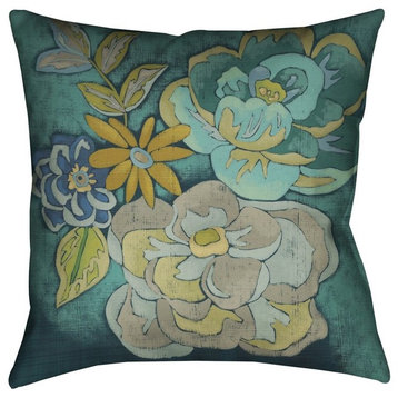 Laural Home Teal Bouquet I Outdoor Decorative Pillow, 18"x18"