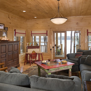 Living area in rustic round log home