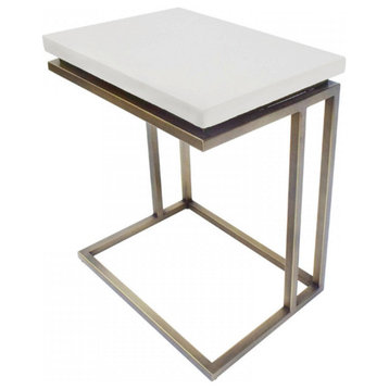 Roxanne Modern White Concrete and Antique Brass End Table