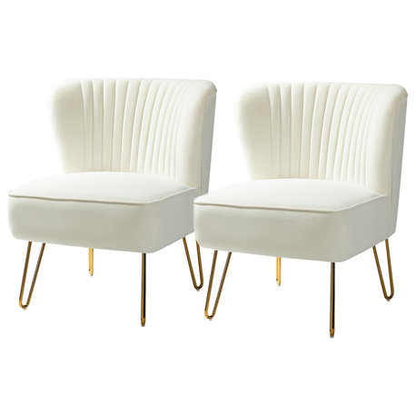 Upholstered Accent Side Chair With Tufted Back Set of 2, Ivory