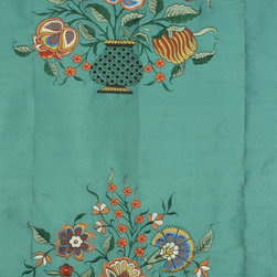 Green Custom Made Embroidered Dupioni Silk Curtains - Curtains