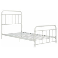 Contemporary Twin Bed Frame in Metal With Vintage Headboard and Footboard, White