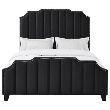Inspired Home Zaida Bed, Velvet Upholstered, Black, King