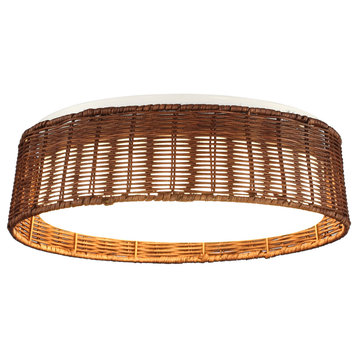 16.5 in Integrated LED Flush Mount Chandelier With Rattan Shade
