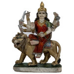 Consigned Antique marble Durga, S-569-108450 - This is a beautiful 19th century marble Durga from Rajasthan state of India. Durga is a primary Goddess representing Shakti of Shiva. She is remover of al obstacles and is specially needed ti fight the powerful demons of excessive urges and desires.