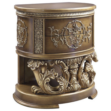 ACME Constantine Nightstand, Brown and Gold Finish