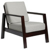 Carlyle Mid Century Modern Arm Chair With Exposed Wood Frame, Dove Gray Linen