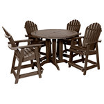 Sequioa - Sequoia 5-Piece Muskoka Adirondack Dining Set, Pub Height, Weathered Acorn - Our unique, proprietary synthetic wood has been used extensively in world-famous, high-traffic environments since 2003.  A favorite wood-alternative for engineers at major theme parks, its realism and natural beauty means that it has seen use in projects ranging from custom furniture to fencing, flooring, wall covering and trash receptacles.