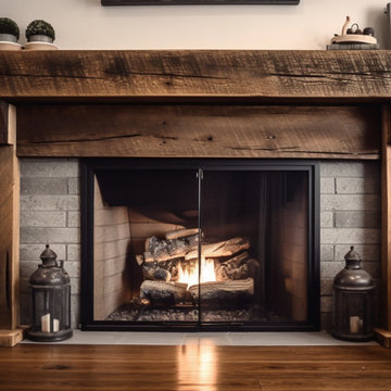 Wood Beam fireplace Mantels with Wooden Legs