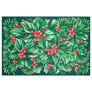 Illusions Holly Berry Indoor/Outdoor Mat Green 1'7"x2'5"