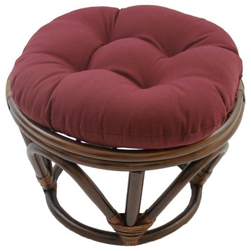 18" Round Solid Twill Tufted Footstool Cushion, Burgundy