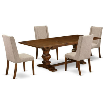 East West Furniture Lassale 5-piece Wood Dining Set in Walnut/Clay