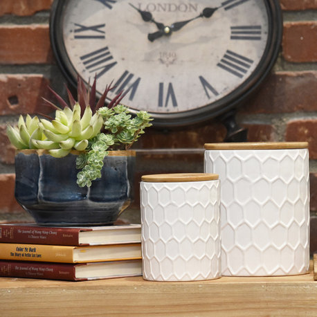 Stady 2-Piece Ceramic Canister Set, Gloss White