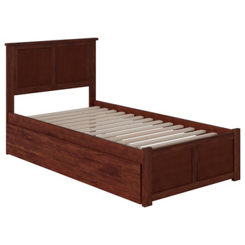 Madison Twin Extra Long Bed With Footboard and Twin Extra Long Trundle, Walnut