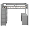 Gewnee Twin Size Wood Loft Bed with Ladder, Shelves and Desk in Gray
