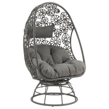 Hikre Patio Lounge Chair and Side Table, Charcoal Fabric and Black Wicker