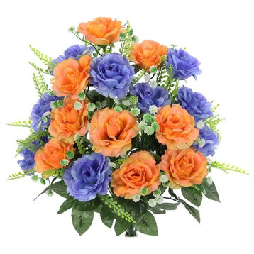 18 Stems Artificial Full Blooming Rose With Greenery Flower Bush, Beauty/Peach
