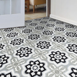 Moroccan Mosaic & Tile House - 8"x8" Taza Handmade Cement Tile, Black/Gray, Set of 12 - Wall And Floor Tile
