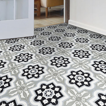 8"x8" Taza Handmade Cement Tile, Black/Gray, Set of 12