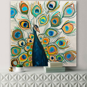 Peacock on Metallic Pearl White by Eli Halpin