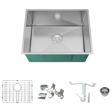 Transolid Diamond 23.5"x18.5" Single Bowl Undermount Sink Kit in Stainless Steel