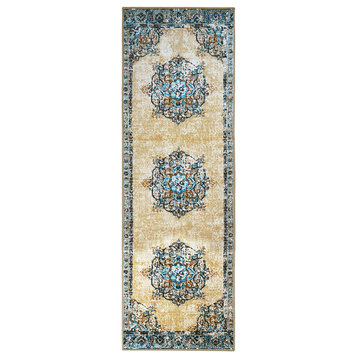 Traditional Medallion Decklan Floral Area Rug, Cream, 2.6 Ft. X 8 Ft.