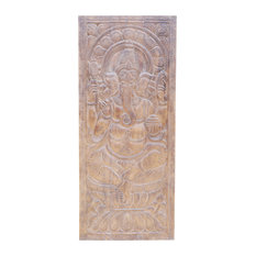 Consigned Vintage Ganesha DOOR Panel,Wood Sculpture, Handcarved Wall Panel