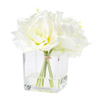 Pure Garden Lily Floral Arrangement With Glass Vase, Cream