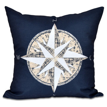 Compass, Geometric Print Outdoor Pillow, Navy Blue, 20"x20"