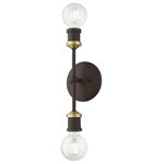 Livex Lighting - Lansdale 2 Light Bronze With Antique Brass Accents ADA Vanity Sconce - Simplicity and attention to detail are the key elements of the Lansdale collection.  The dimensional form, exposed bulbs and combination of finishes adds a playful mood to a contemporary or urban interior. This two-light sconce design gives a new face to a bedroom, hallway or a bathroom vanity.  It is shown in a bronze finish with antique brass finish accents.