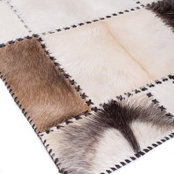 Luxury Handmade Cowhide Patchwork Area Rug, Rectangle, Brown White, 5'2"x2'3" - Hall And Stair Runners