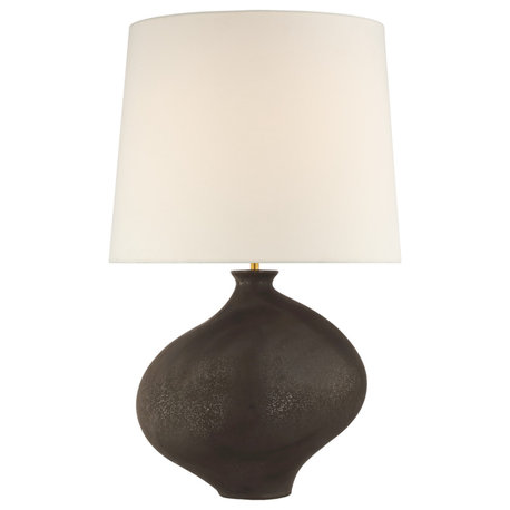 Celia Large Right Table Lamp in Stained Black Metallic with Linen Shade