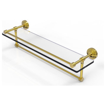 22" Gallery Glass Shelf with Towel Bar, Polished Brass