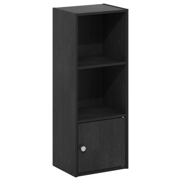 Furinno Luder 3-Tier Shelf Bookcase With 1 Door Storage Cabinet Blackwood