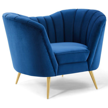 Opportunity Vertical Channel Tufted Curved Performance Velvet Armchair - Navy