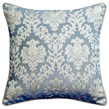 Blue Jacquard Damask, Crystal & Victorian 18"x18" Throw Pillow Cover - Audrey