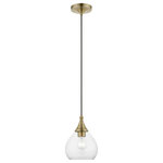 Livex Lighting - Catania 1 Light Antique Brass Mini Pendant - The Catania single light pendant suspends simply, and it's great solo over focus points or set in pairs or trios over long counter tops and islands. It is shown in an antique brass finish with clear glass.