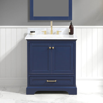 Freestanding Bathroom Vanity with Marble Countertop & Undermount Sink, Blue, 30'' W/ Sink