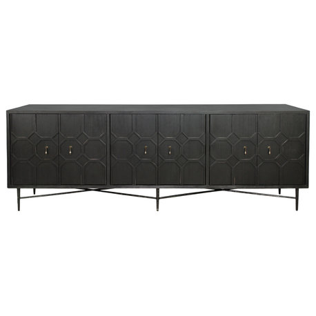 Samara 6-Door Recycled Pine Wood Sideboard, Dark Grey