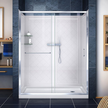 DreamLine Infinity-Z 30"x60" Sliding Shower Door, Right Drain Base & Backwalls