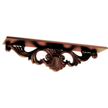 Hand Carved Wooden Wall Shelf With Floral Design Display, Brown