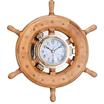 13" Porthole Ship Wheel Clock